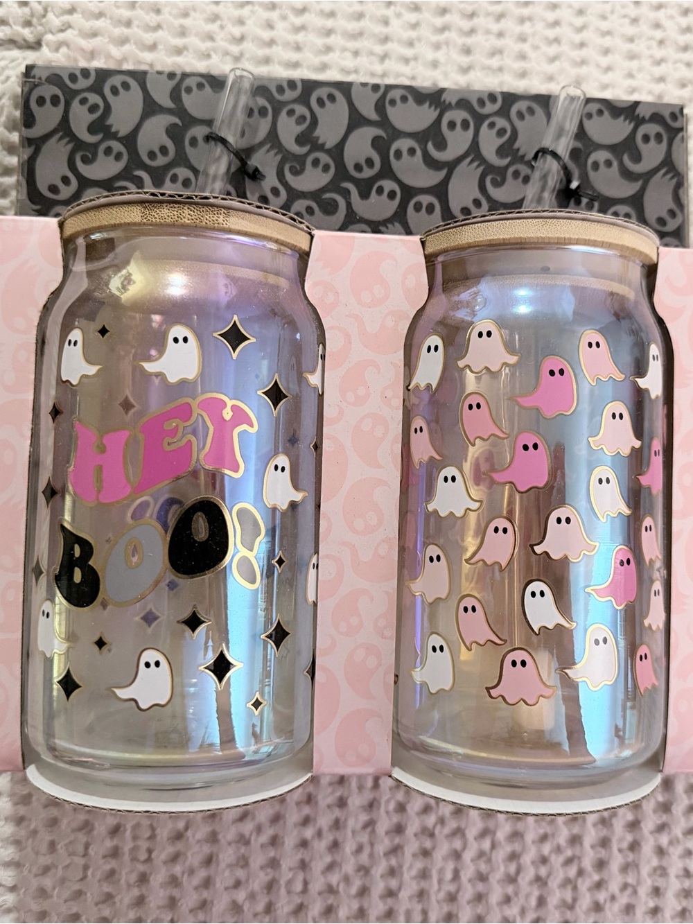 Cobwebs & Cauldrons | Hey Boo Ghost Glass Tumbler Set | Set of 2